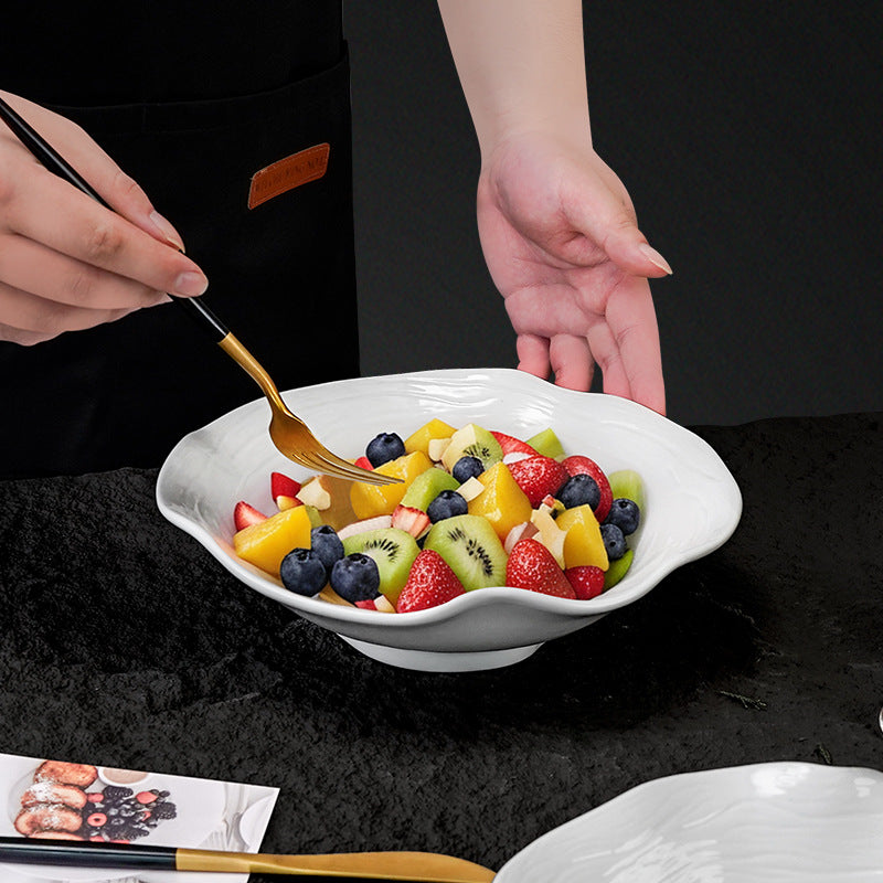 Stylishcasual ceramic special-shaped fruit salad vegetable bowl restaurant hotel for home flower-shaped large bowl ramen bowl soup bowl
