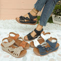 summer new arrival: plus size wedge sandals with floral embellishments, chunky sole, hook-and-loop closure, peep toe beach sandals - wholesale