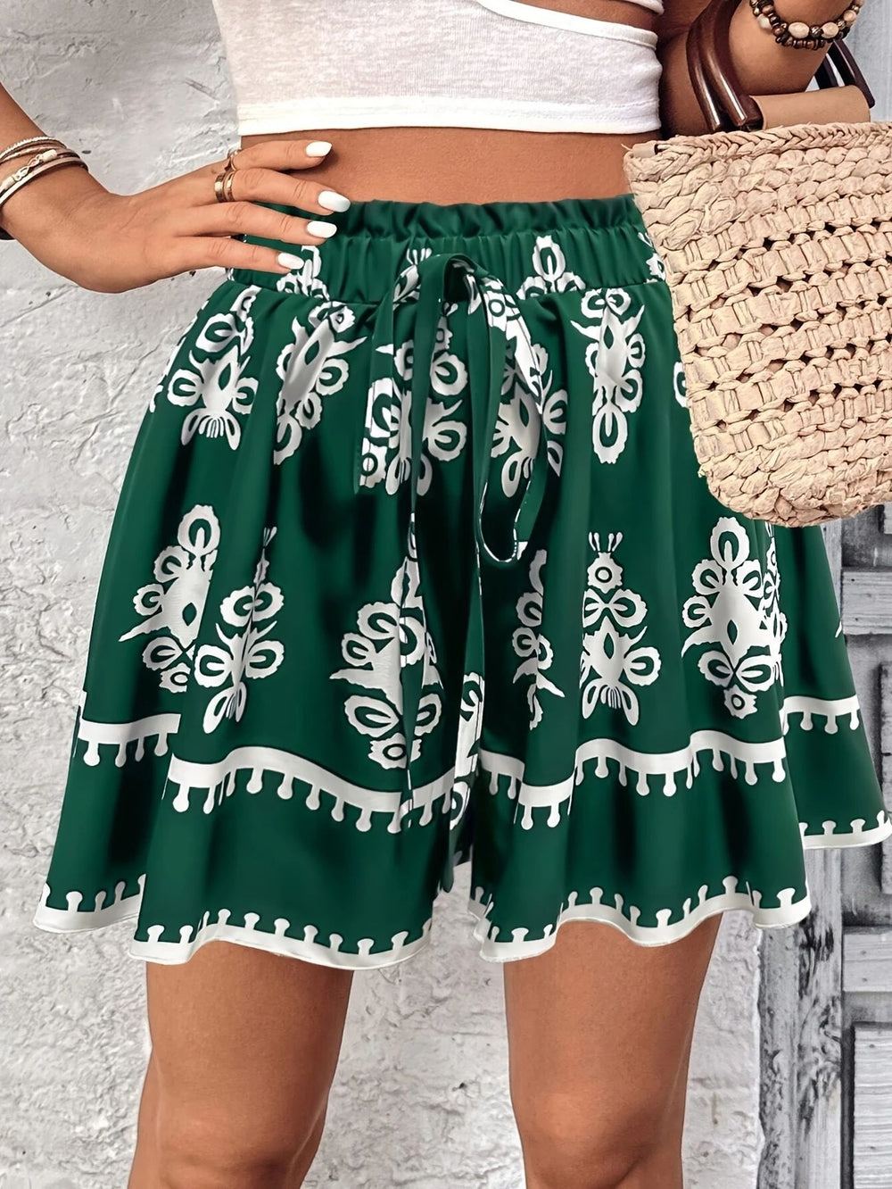 cross-border fashion  bohemian women's printed wide-leg shorts - new arrival, leg-lengthening design