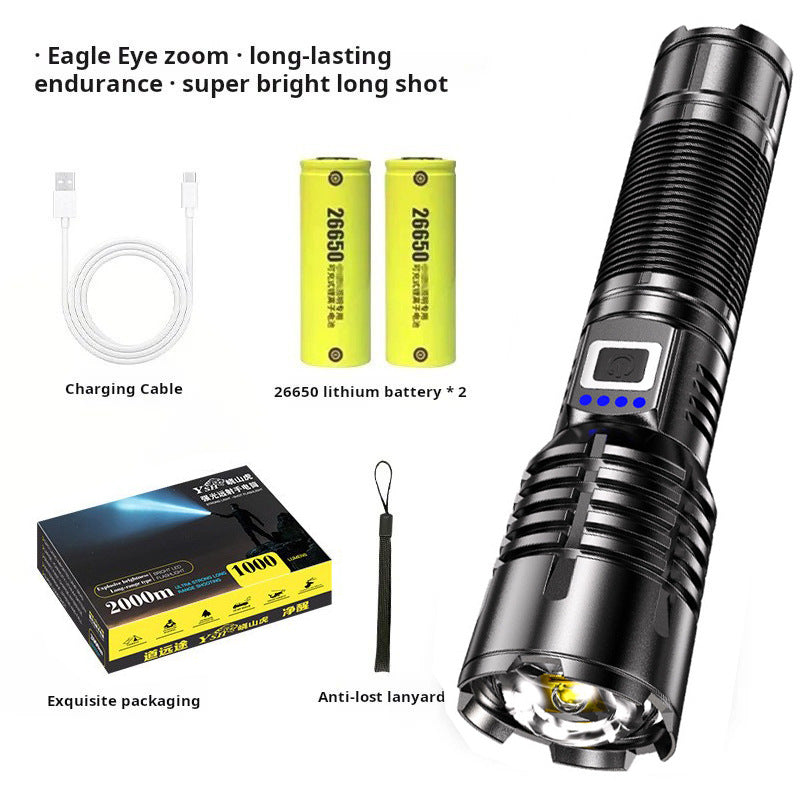 Cross-border new super strong light long-distance telescopic zoom LED flashlight outdoor emergency rechargeable strong light flashlight