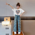 Girls' summer outfit set  new kids' fashionable and stylish summer tracksuit big kids' summer short-sleeve two-piece set