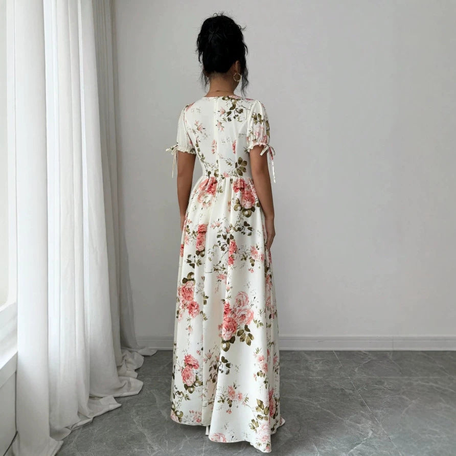 new cross-border floral dress - export quality, slim-fit, figure-flattering, vacation-ready maxi dress with botanical print