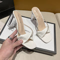 French transparent high heel sandals women's outerwear 2024 summer new sandals easiest for match open toe thick heel crystal slippers