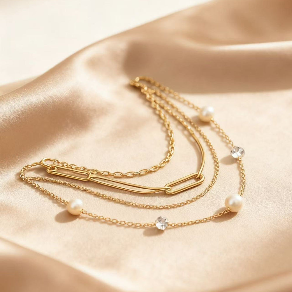 fashion new product pearl heart pendant metal women's multi-layer necklace elegant long necklace jewelry batch