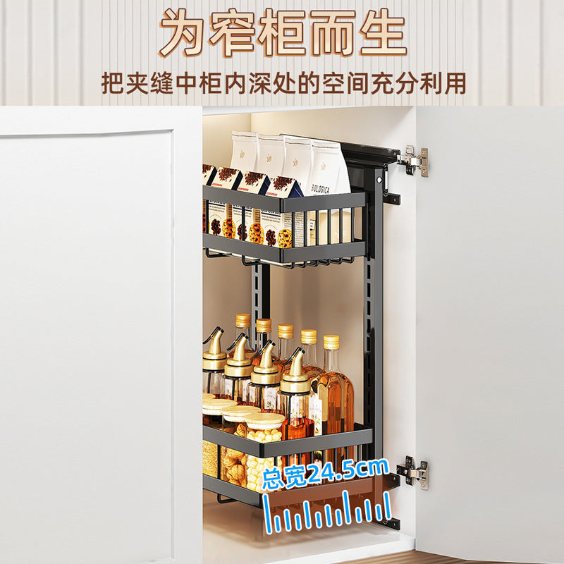 Pull-out kitchen rack, cabinet inner sink pull basket, multi-functional adjustable drawer type seasoning storage rack