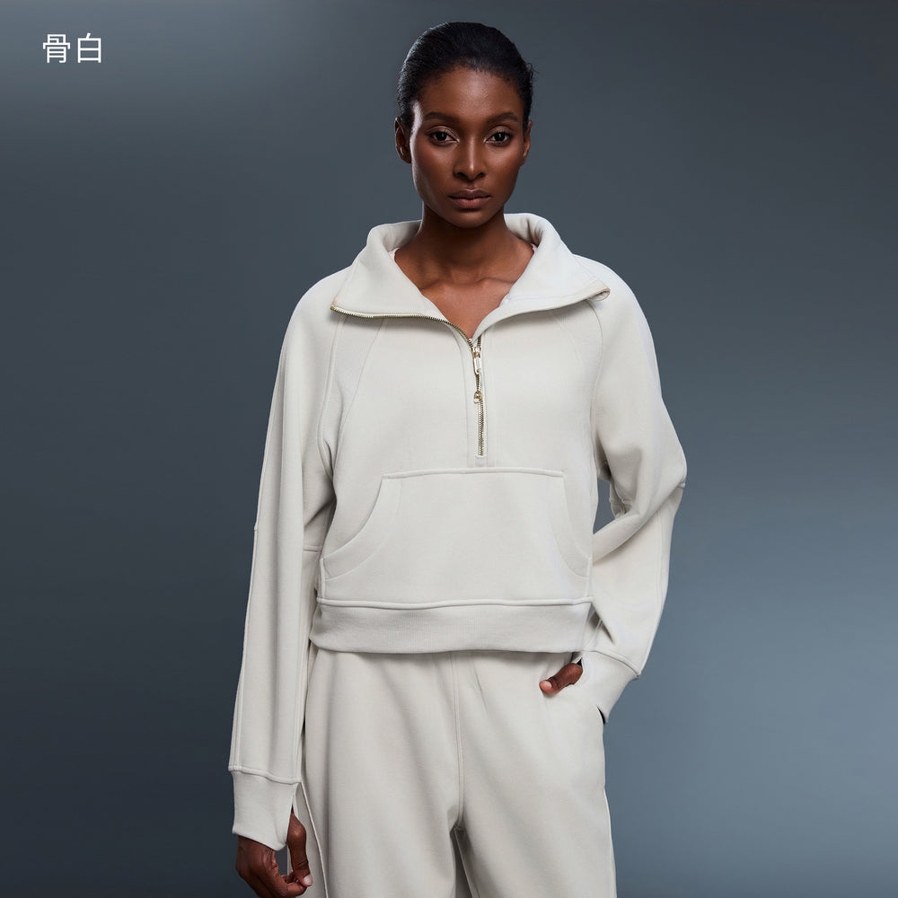 Women's fleece-lined half-zip high neck pullover sweatshirt - autumn/winter warm outerwear top - d25131