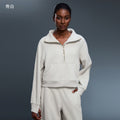 Women's fleece-lined half-zip high neck pullover sweatshirt - autumn/winter warm outerwear top - d25131
