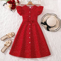 girls' spring/summer new arrivals: -style, elegant, casual polka dot print, flutter sleeve, cinched waist dress