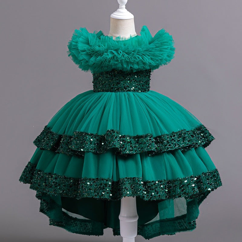 Performance costumes, wedding dresses, large tails, puffy mesh skirts, dresses, children's clothing, popular kids princess dresses for girls