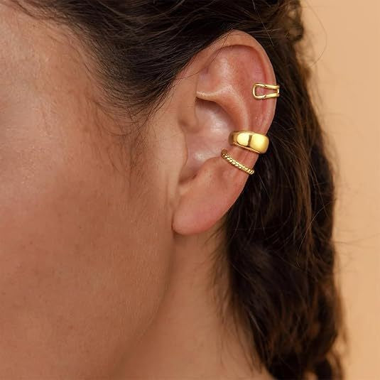 fashionclassyfashion women's earrings, ring-shaped single ear set earrings, copper-plated 14k real gold ear clips