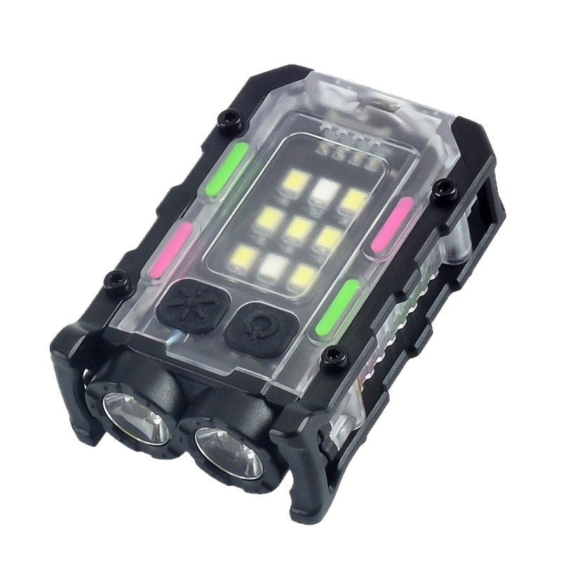 Cross-border keychain light Outdoor dual light source Strong light Mini flashlight Cap clip light Self-defense work Red and blue warning light