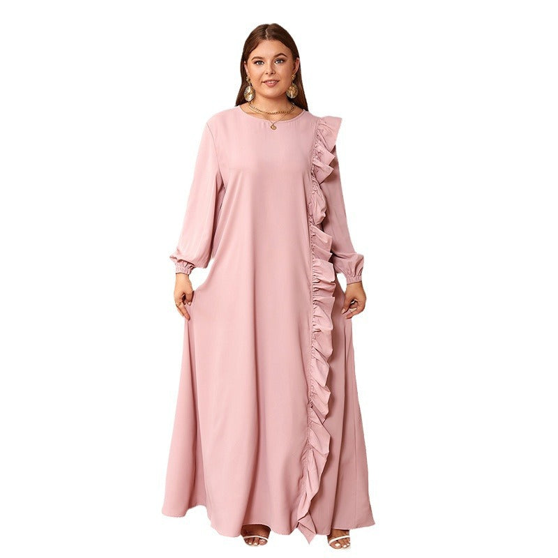 supply plus sizelong sleeves round neck rufflesloose long skirt robe long skirt dress special price
