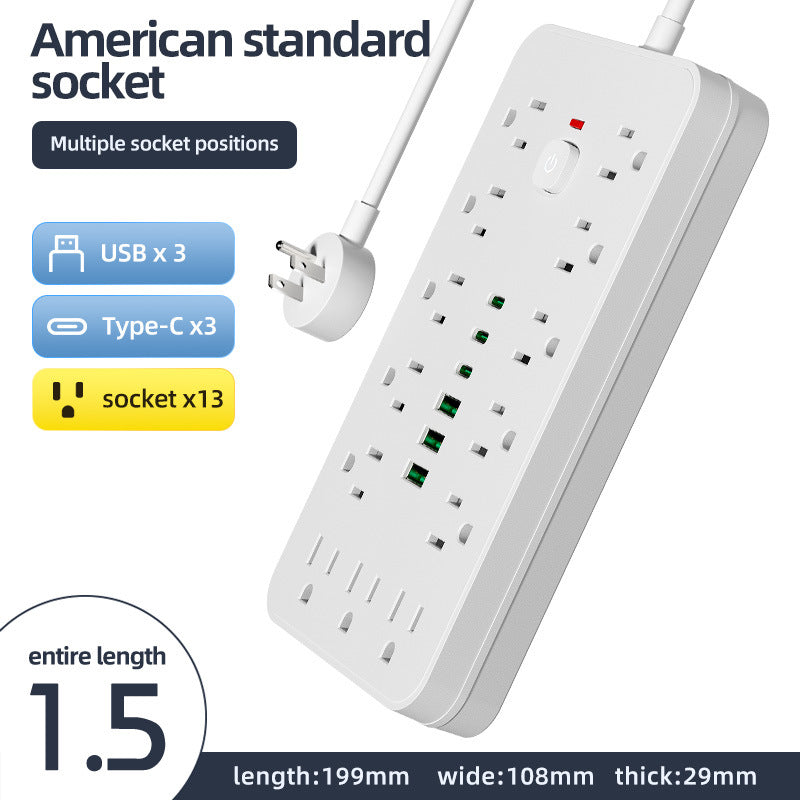 110v power strip extension cord with overload protection, usb charging outlet, us/canada/mexico standard, pd socket, taiwan version