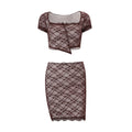 Amazon women's  summer new lace square neck tank top short sleeve sexy slim fit bodycon skirt set