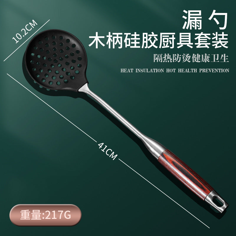 Daoqi 304 stainless steel silicone spatula household kitchen tools high temperature non-stick pan wooden handle cooking spoon spatula