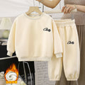 Kids' fleece-lined sweatshirt set: stylish two-piece tracksuit for boys and girls, autumn/winter collection, korean style