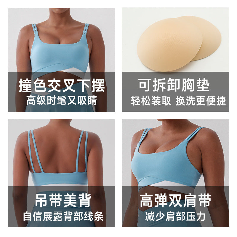 eco-friendly fabric new arrival: compression sports bra with beautiful back design, outdoor elastic running yoga fitness top for women