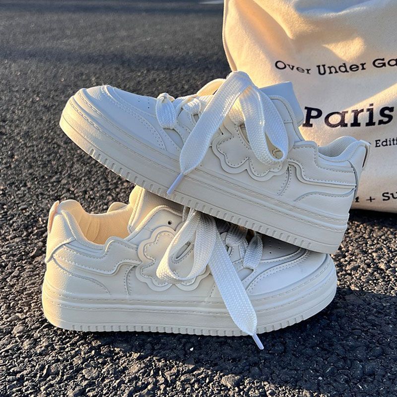 White shoes women's 2026 spring & fall new platform canvas sneakers - creamy, unique, and versatile casual skate shoes