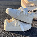 White shoes women's 2026 spring & fall new platform canvas sneakers - creamy, unique, and versatile casual skate shoes