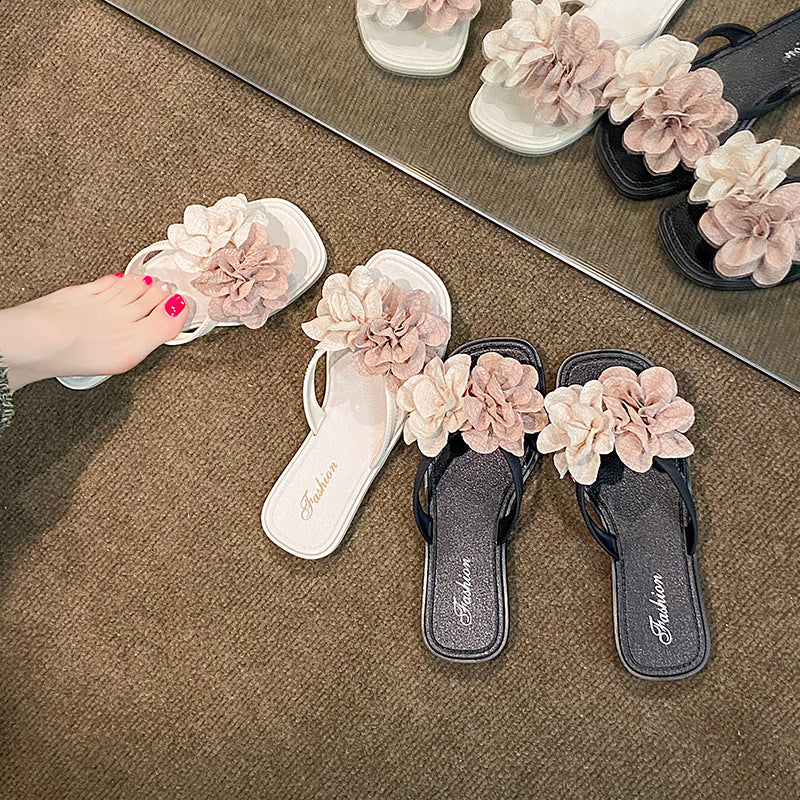 Trendy fairy flower slides - platform soft sole 2024 summer new women's one-strap sandals - versatile beach slippers