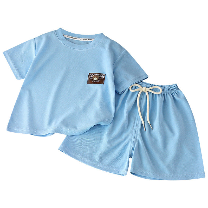 Summer kids' waffle knit short sleeve set: boys' casual activewear, girls' loose-fit t-shirt, wholesale baby clothes
