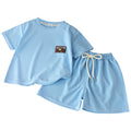 Summer kids' waffle knit short sleeve set: boys' casual activewear, girls' loose-fit t-shirt, wholesale baby clothes