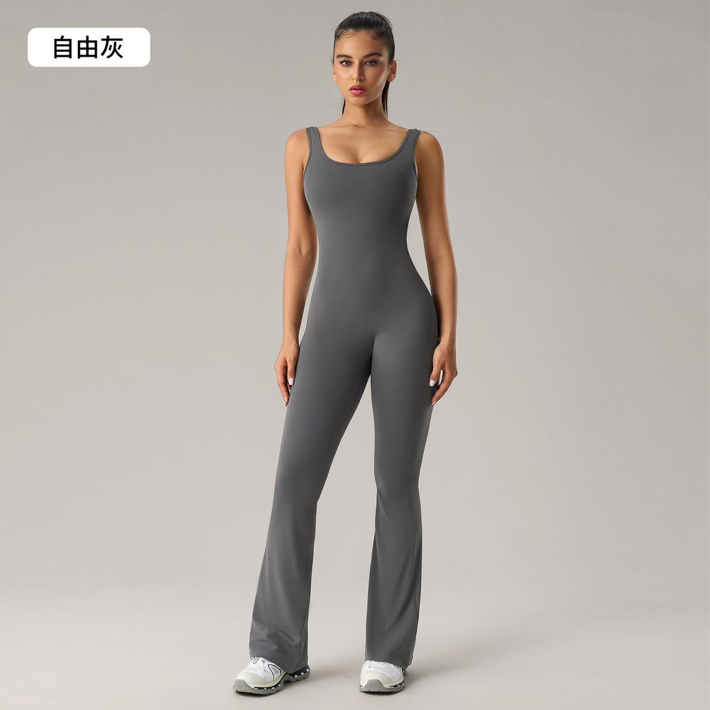 sexy backless bodysuit peach lift butt workout gym outfit flare leg yoga suit women dlt005