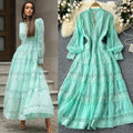 Frenchretrov necklacepatchwork waist long sleeves large swing dress women slimming lookclassyelegancelong skirt