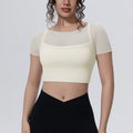 New arrival: solid color mesh double-layer breathable faux two-piece short sleeve top - perfect for casual wear, sports, running, fitness, and yoga