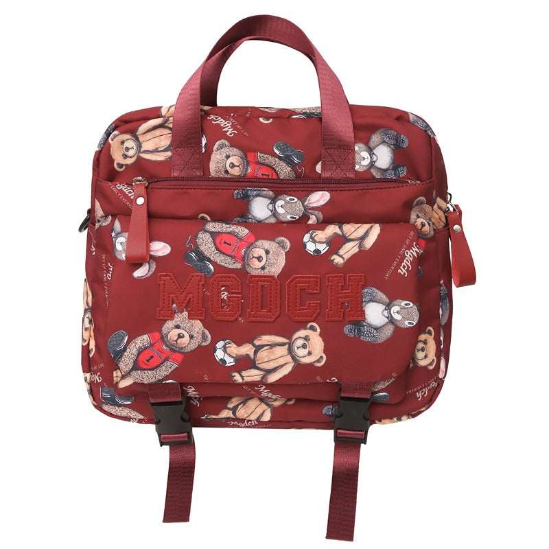 New schoolbag for female junior high school students, simple printed bear, large-capacity backpack, trendy college student couple computer bag