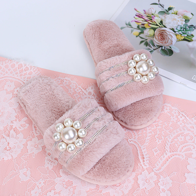 2024 new winter pearl fleece slippers - couple's warm indoor home slippers - export quality plush cotton slippers for women