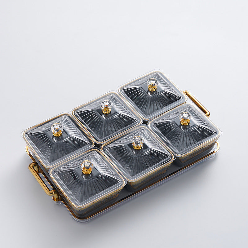 New arrival cream style dried fruit box for home ceramic divided dried fruit plate high-looking gold-rimmed snack plate living room candy plate