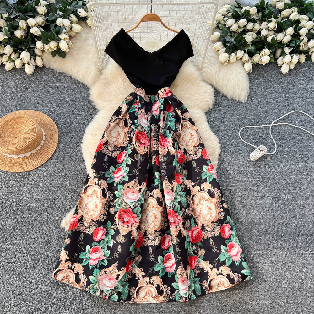 Korean style sleeveless printed work dress - women's summer high-waisted a-line maxi dress with a chic, flowy hem