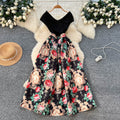 Korean style sleeveless printed work dress - women's summer high-waisted a-line maxi dress with a chic, flowy hem
