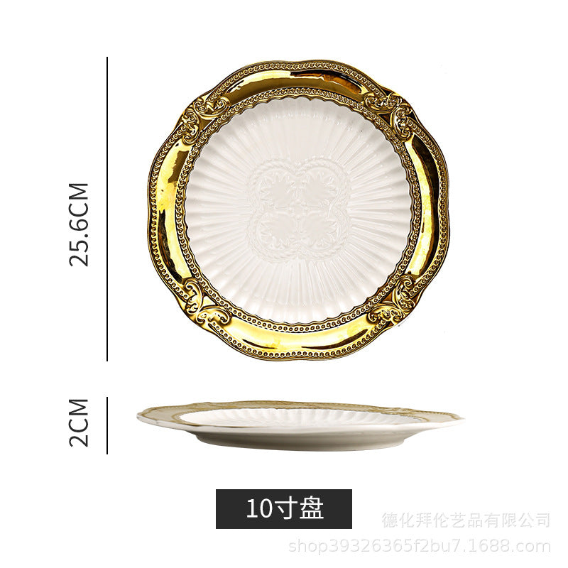 Accessible luxury pastry plate ceramic gold rim western food plate special ceramic steak plate commercial tableware casual model room decoration