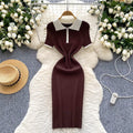 Korean ins summer new style niche styleretro polo collar short sleeve silmslimming lookelegant hip-covering knittingdress