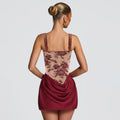 European and american style cross-border women's clothing  spring/summer new arrival: elegant square neck lace print ruched panel dress