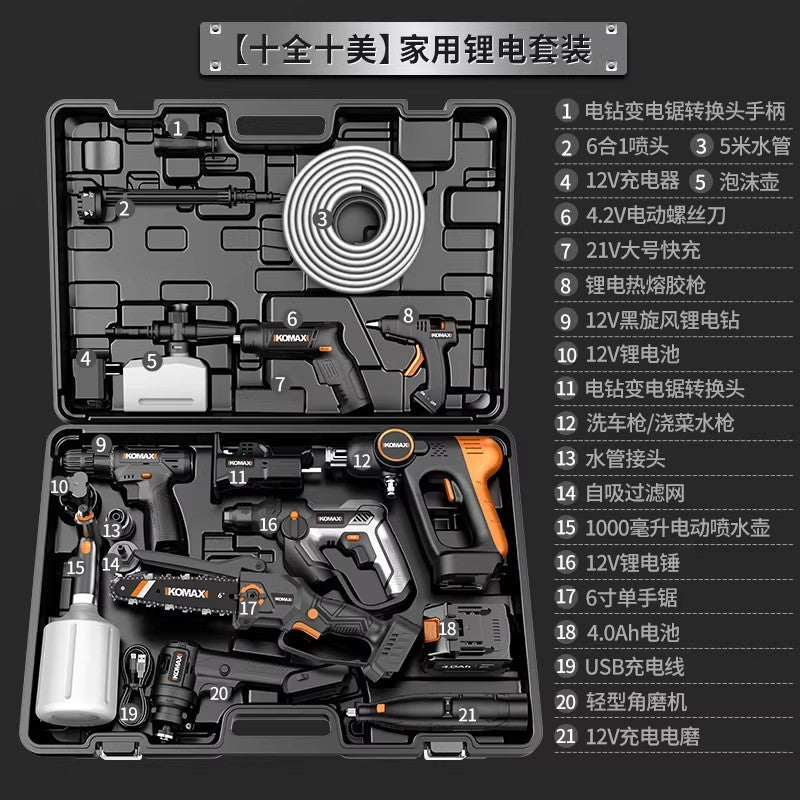 Complete multifunctional power tool set: all-in-one kit for drilling, sanding, and repair – full accessory included