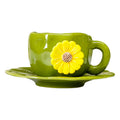 Hand-pinched embossed floral coffee cup and saucer set - home, niche, retro style ceramic milk cup, water cup, unique and high-value design