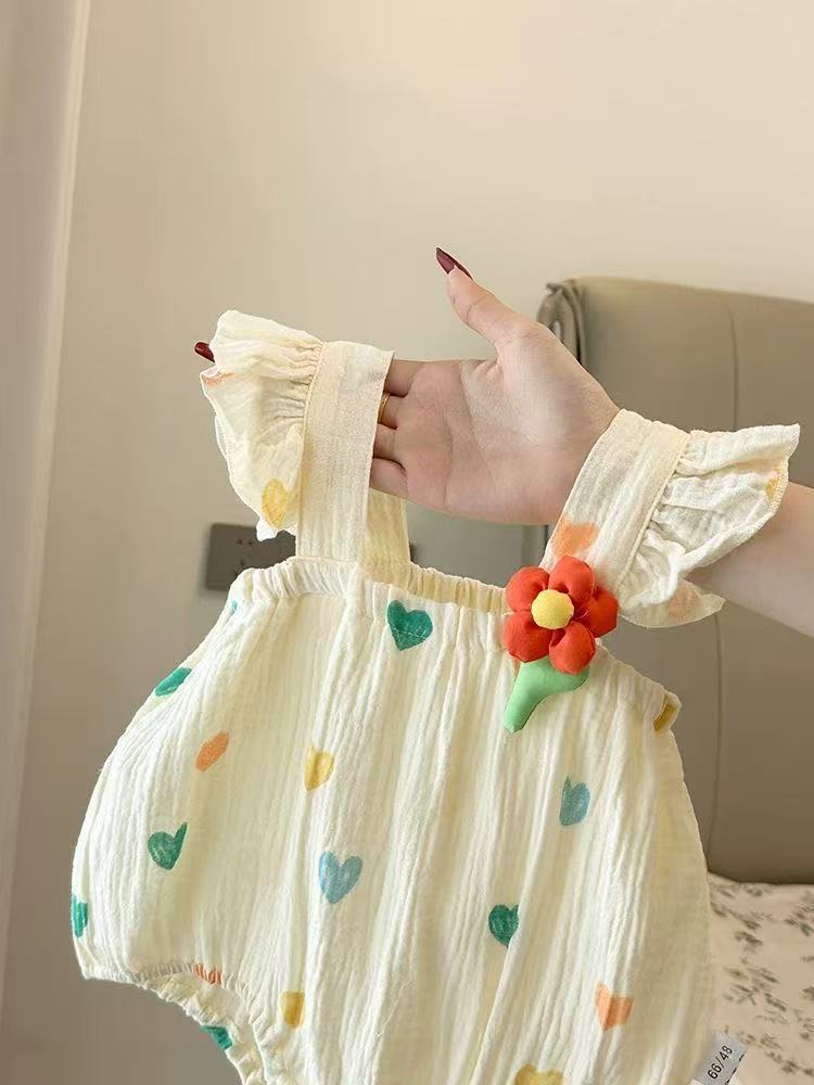Baby summer romper - adorable baby girl's sleeveless bodysuit - newborn full month celebration princess crawling suit 0194a012