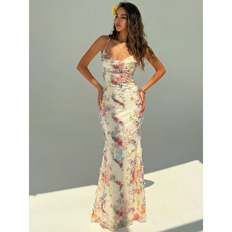 women's summer new romantic elegant fabric ruched slim-fit mermaid slip dress