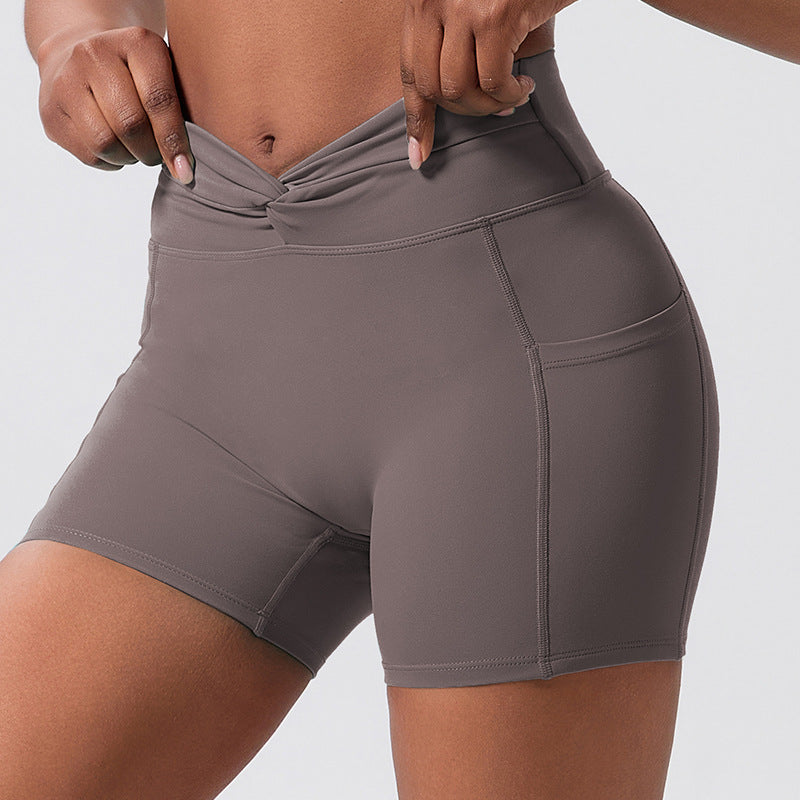 New arrival cross-border outdoor sports three-quarter pants yoga shorts elastic high waist fitness shorts tight sports shorts for women