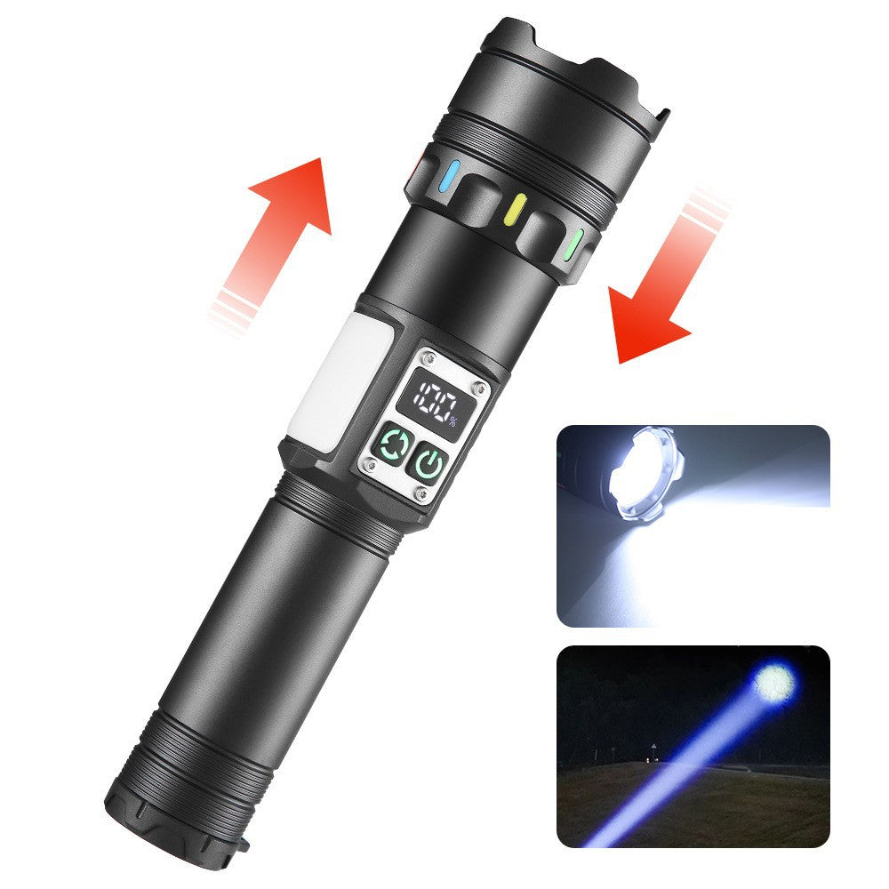 Cross-border new long-range zoom white laser + COB strong light flashlight, multi-function Type-C rechargeable LED flashlight