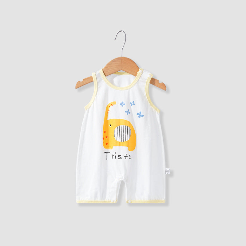 Baby sleeveless romper summer thin newborn bodysuit unisex infant crawling suit cartoon onesie