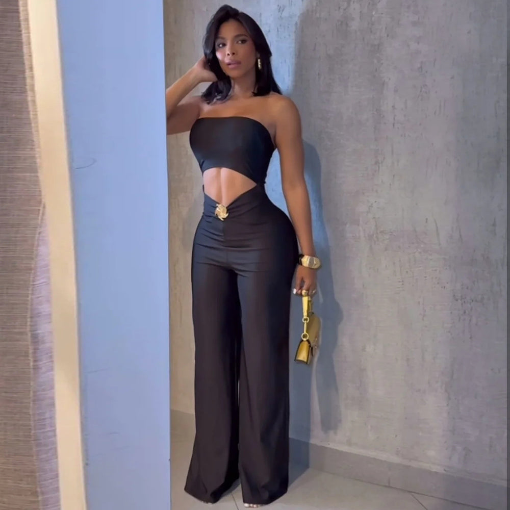 C7535 cross-border   fashion women's summer new slim-fit stretch casual jumpsuit