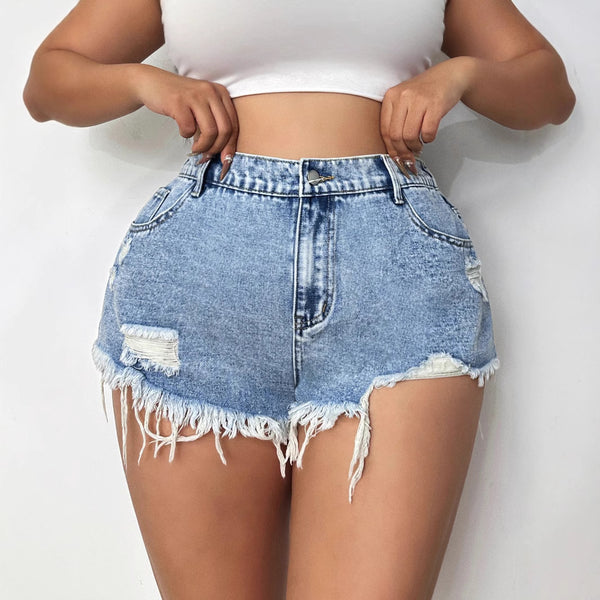 European and American retro irregular old ripped denim shorts women's thin loose hot pants high waist coding three-point pants
