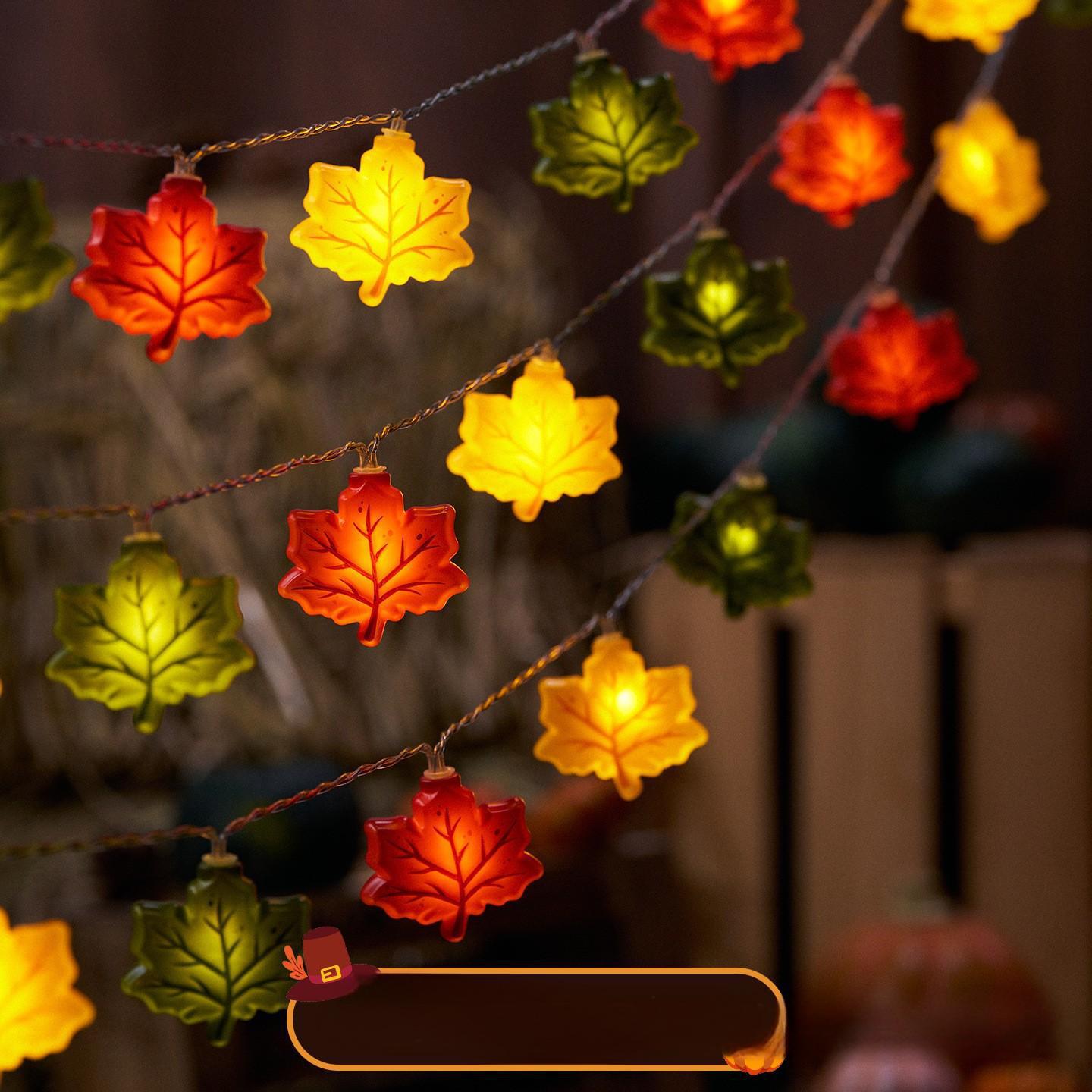 New LED Simulation Maple Leaf Pumpkin Light String Battery Box Remote Control Halloween Thanksgiving Yard Party Decoration Light