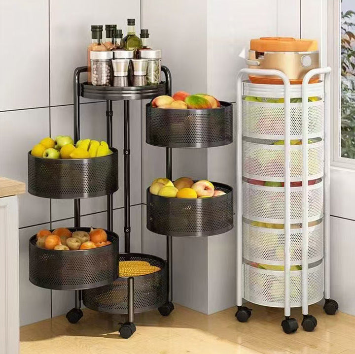 360-degree rotating vegetable organizer, kitchen floor-standing multi-tier round storage rack, dedicated basket storage for vegetables