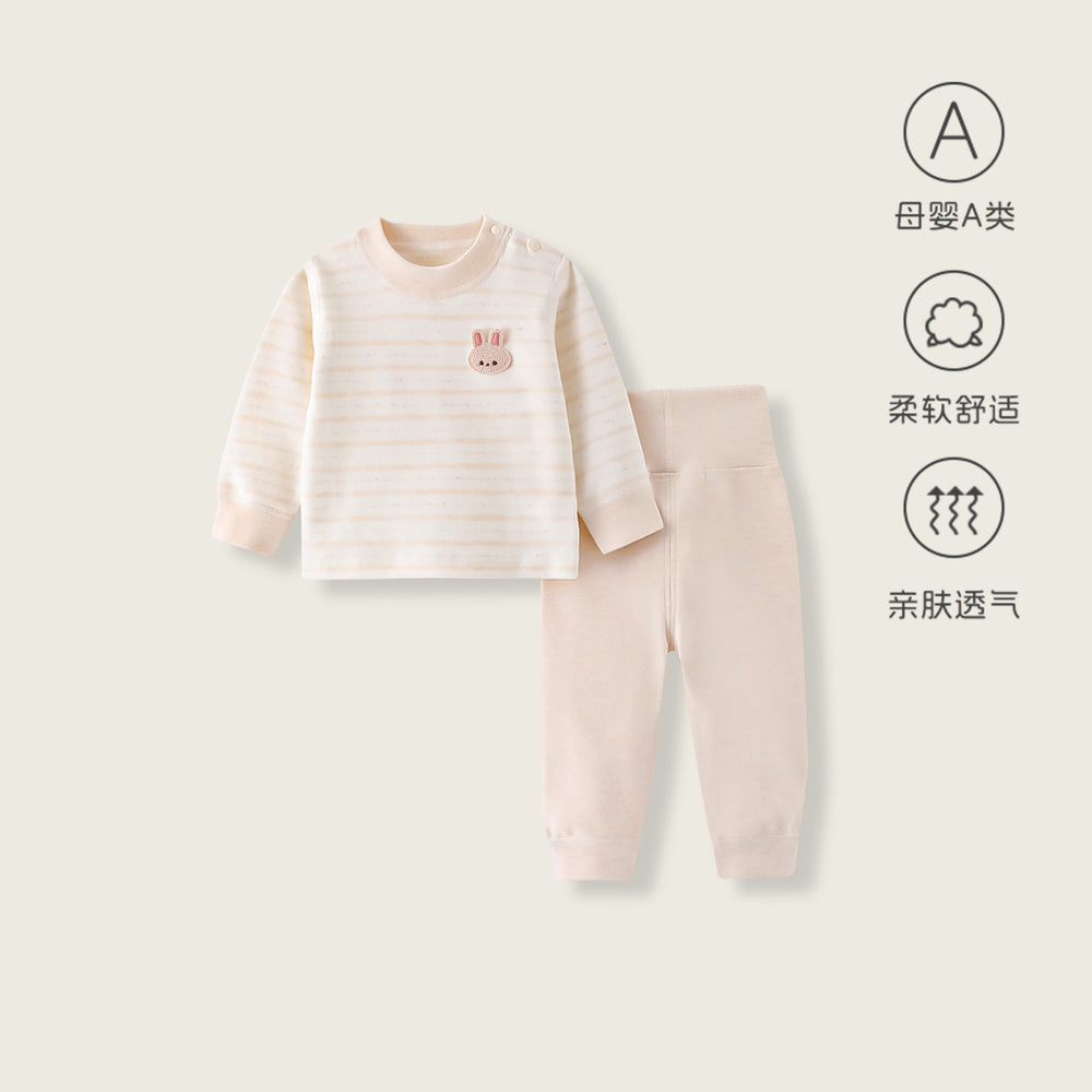 Baby thermal underwear set - soft fleece cotton high-waisted long johns with belly protection - two-piece set for boys and girls