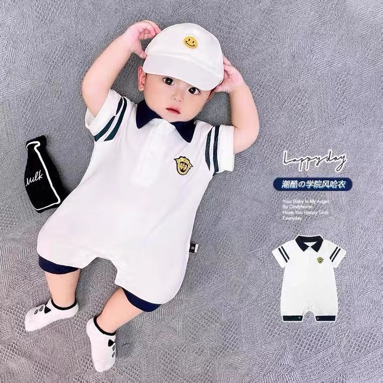 Summer baby super stylish korean academy style romper - unisex baby boy/girl cool & fashionable short sleeve gentleman style crawling suit